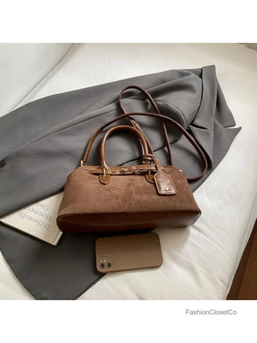 Faux Suede Slouchy Hobo Tote Crossbody Bag